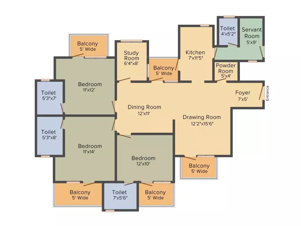 3 BHK 1850 Sq. Ft. Apartment