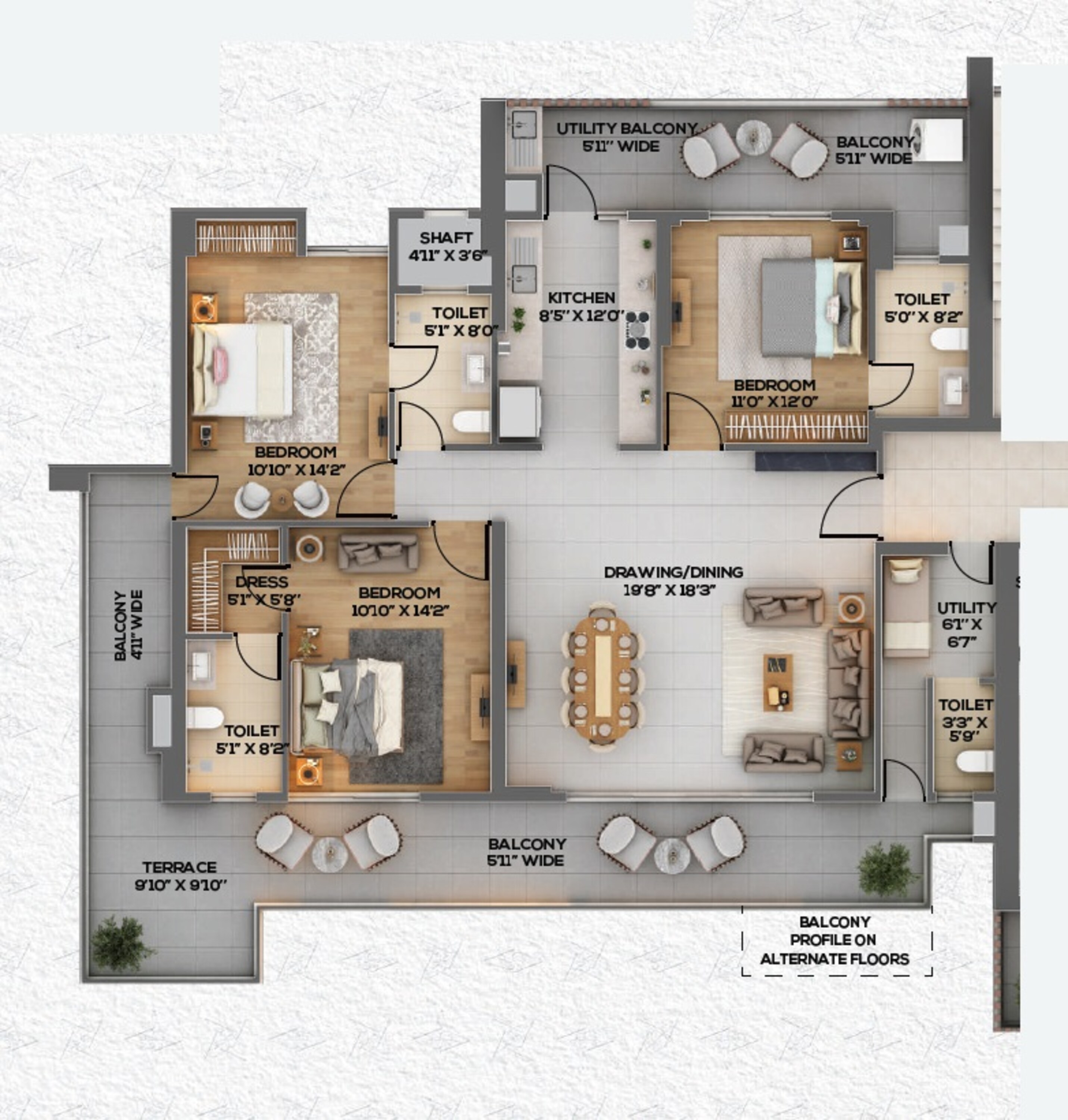 3 BHK 1919 Sq. Ft. Apartment in Meru East Avenue