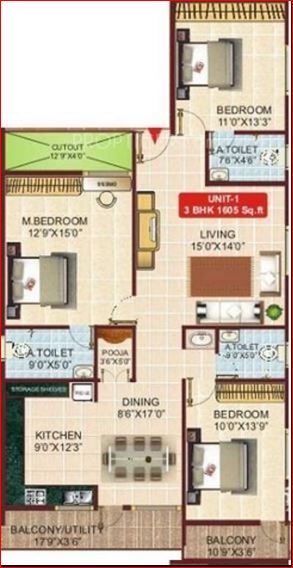 okd krishna apartment apartment 3bhk 1605sqft