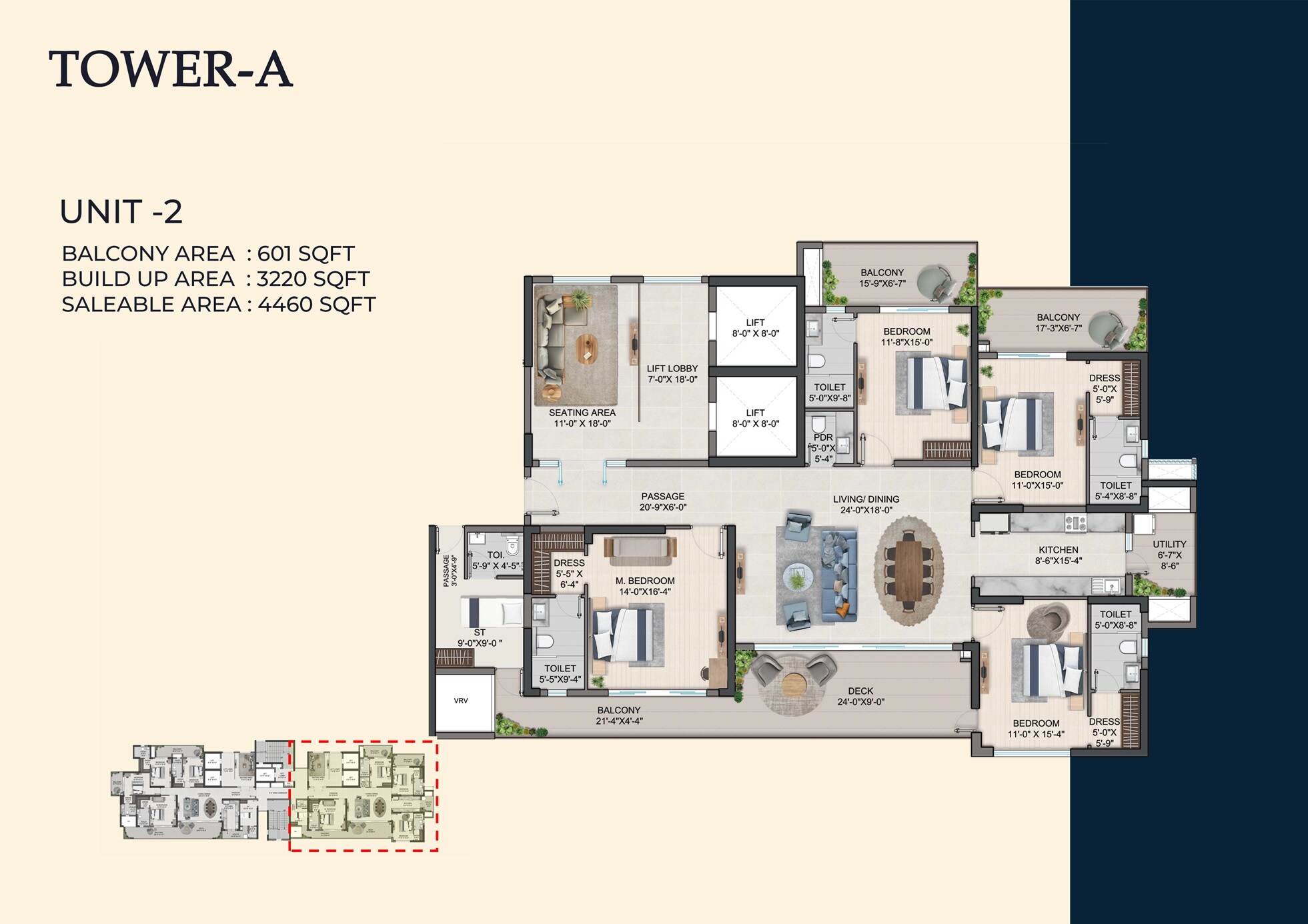 Floor plan of 4 BHK 4460 Sq. Ft. Apartment in Ozar 96, Delhi