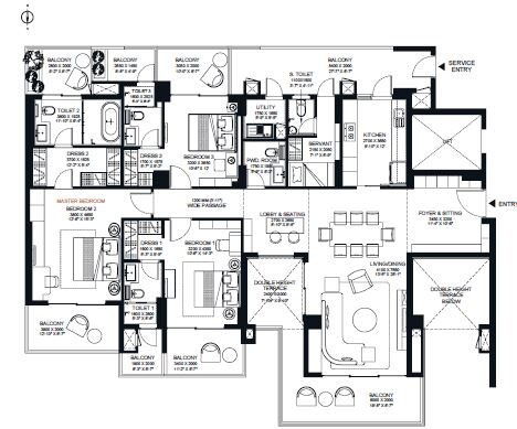 Floor plan of 3 BHK 3300 Sq. Ft. Apartment in Risland Sky Mansion, Delhi