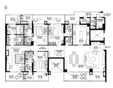 Floor plan of 4 BHK 3907 Sq. Ft. Apartment in Risland Sky Mansion, Delhi