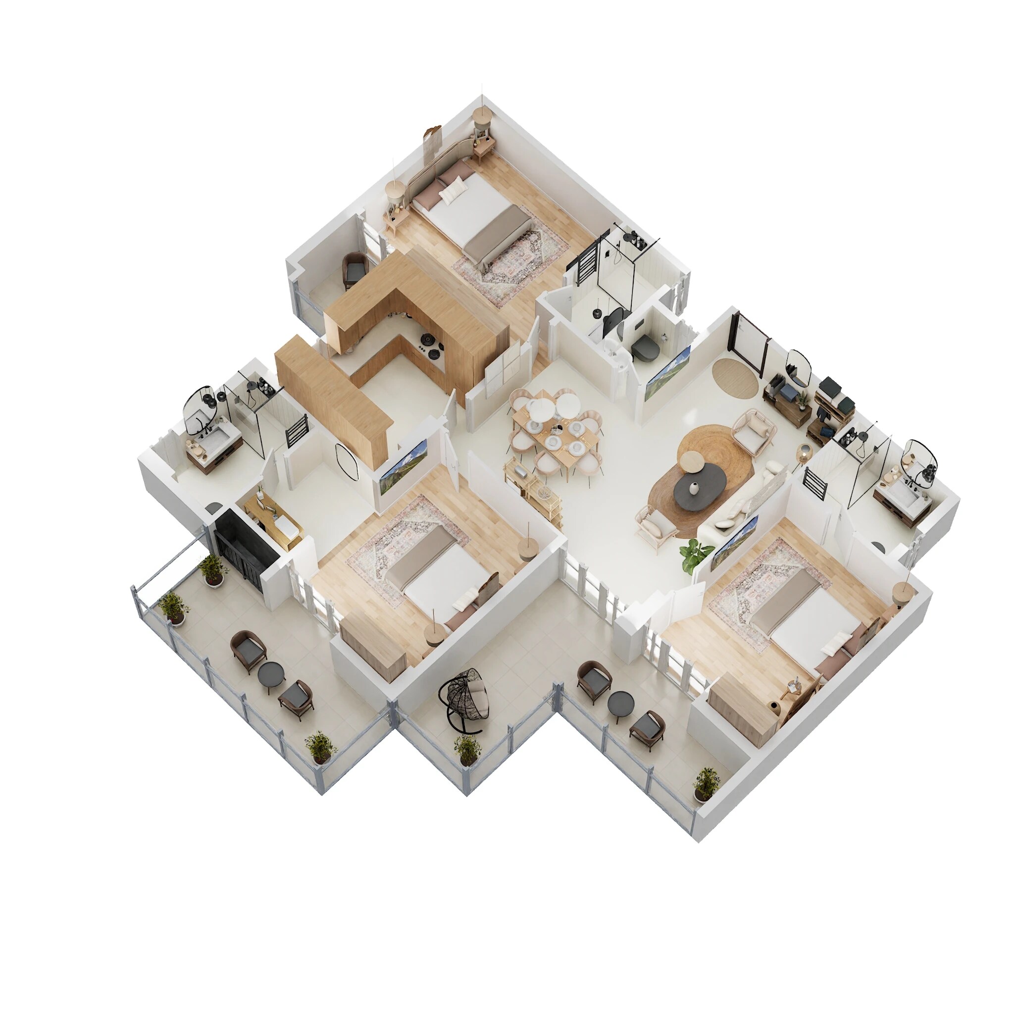 Floor plan of 3 BHK Apartment - 1141 sq. ft. in Tarc Tripundra, Delhi