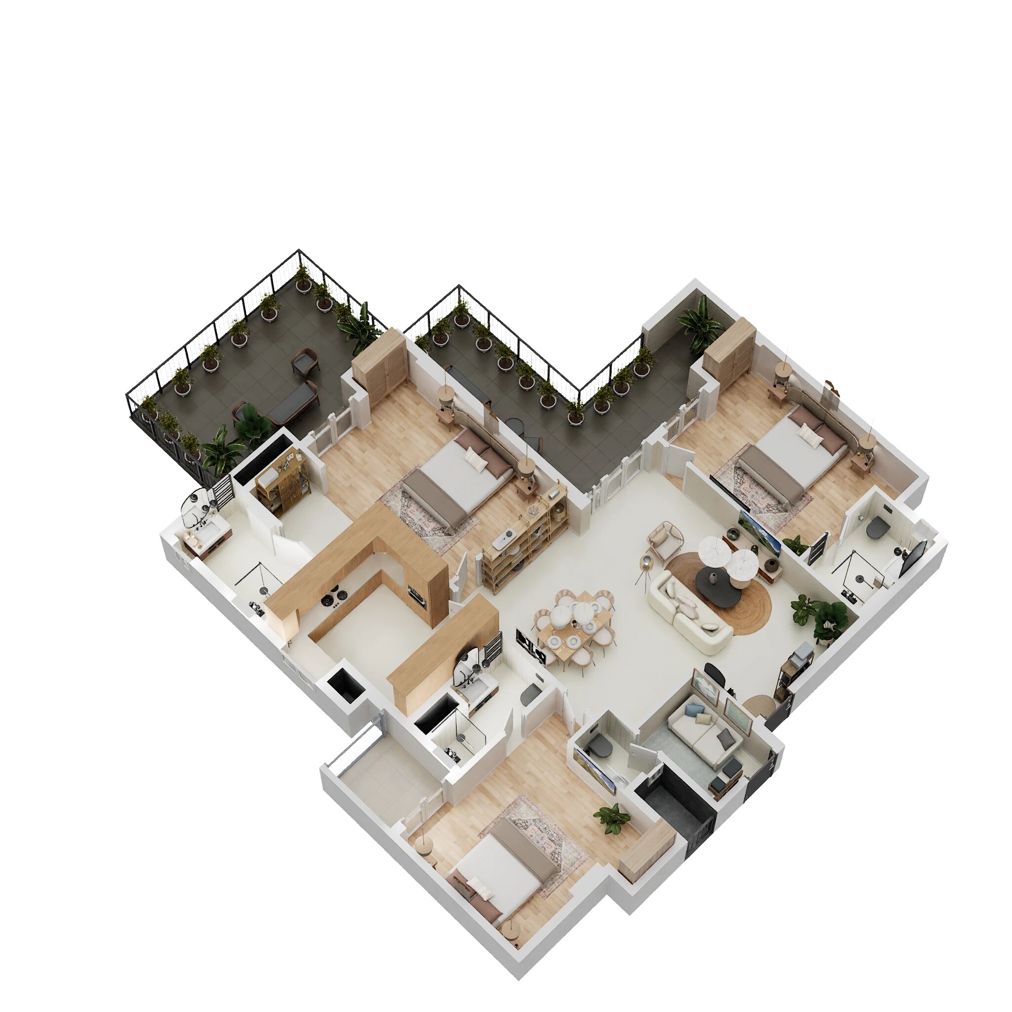 Floor plan of 3 BHK Apartment - 1299 sq. ft. in Tarc Tripundra, Delhi