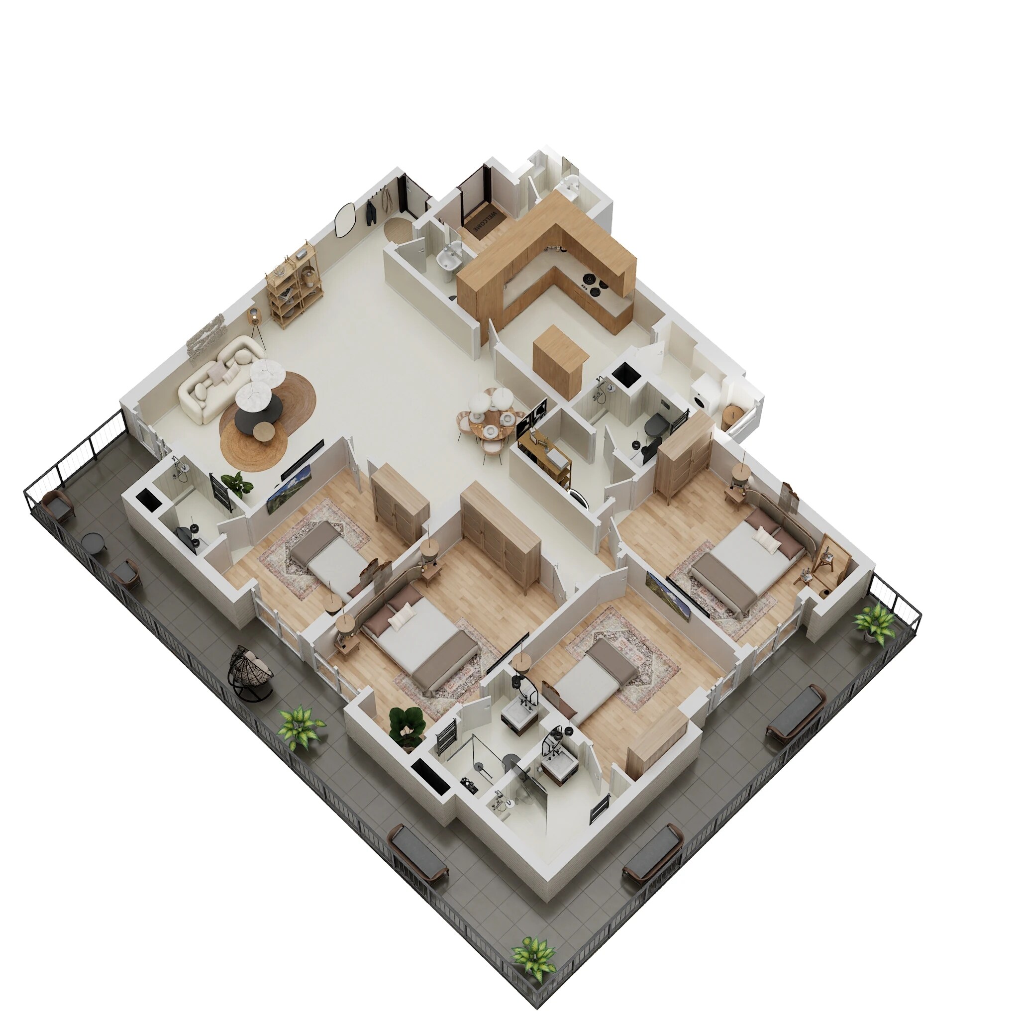 Floor plan of 4 BHK Apartment - 1633 sq. ft. in Tarc Tripundra, Delhi