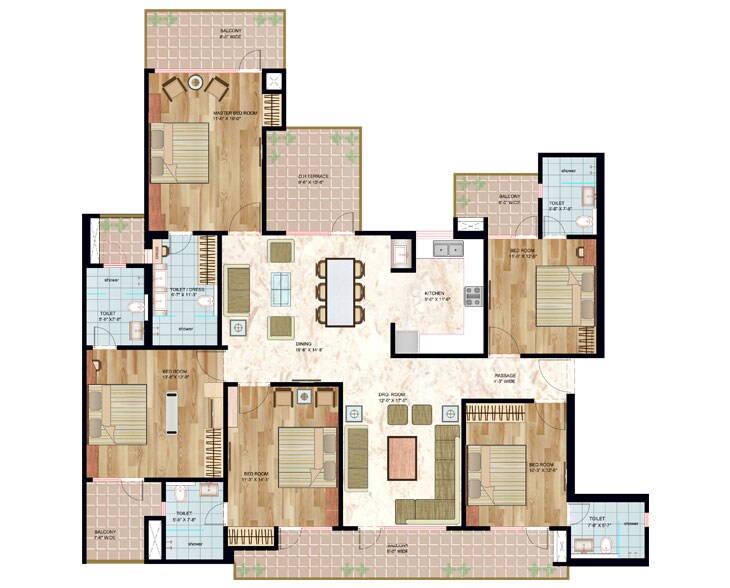Floor plan of 5 BHK 2910 Sq. Ft. Apartment in The Bhagwati CGHS, Delhi