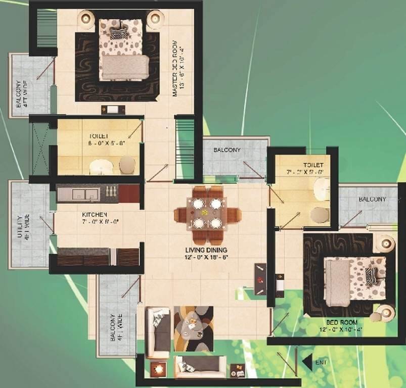 Floor plan of 2 BHK Apartment - 647 sq. ft. in Visava The Urban Walk, Delhi