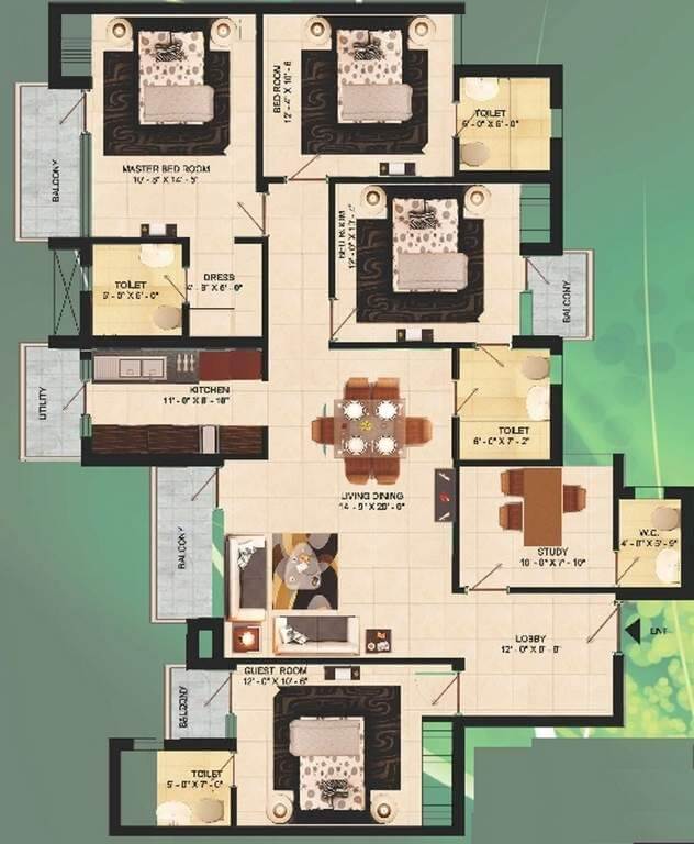 Floor plan of 4 BHK Apartment - 1349 sq. ft. in Visava The Urban Walk, Delhi