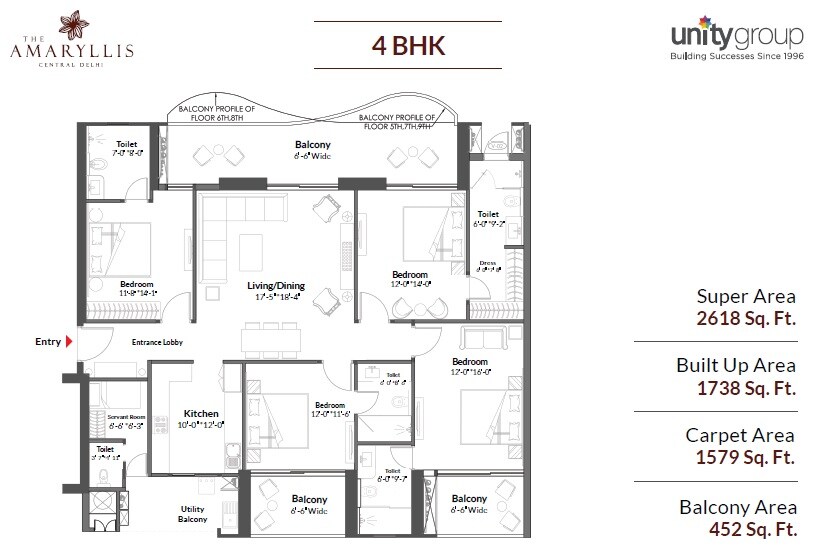 Floor plan of 4 BHK 2618 Sq. Ft. Apartment in Unity The Amaryllis Phase 2, Delhi