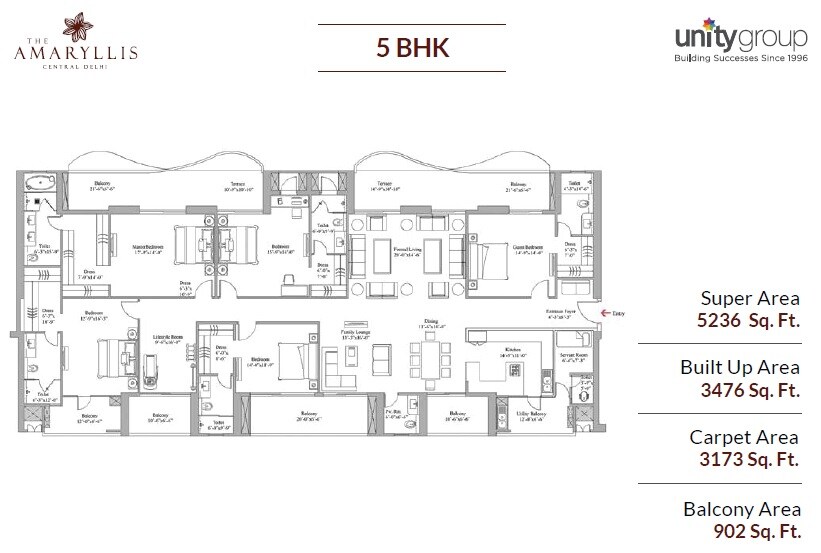 Floor plan of 5 BHK 5236 Sq. Ft. Apartment in Unity The Amaryllis Phase 2, Delhi