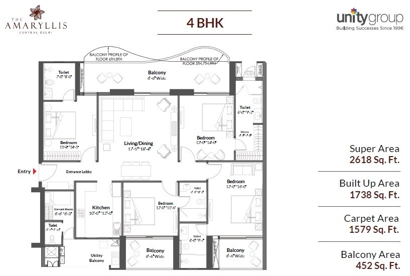 Floor plan of 4 BHK 2618 Sq. Ft. Apartment in Unity The Amaryllis Phase 4, Delhi