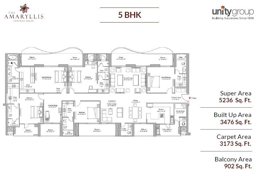 Floor plan of 5 BHK 5236 Sq. Ft. Apartment in Unity The Amaryllis Phase 4, Delhi