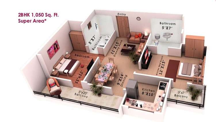 vanshi mulberry apartment 2bhk 1050sqft 1