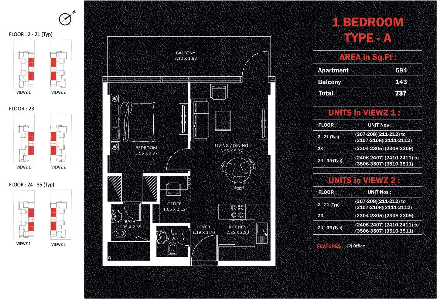 1 Bed 737 Sq. Ft. Apartment