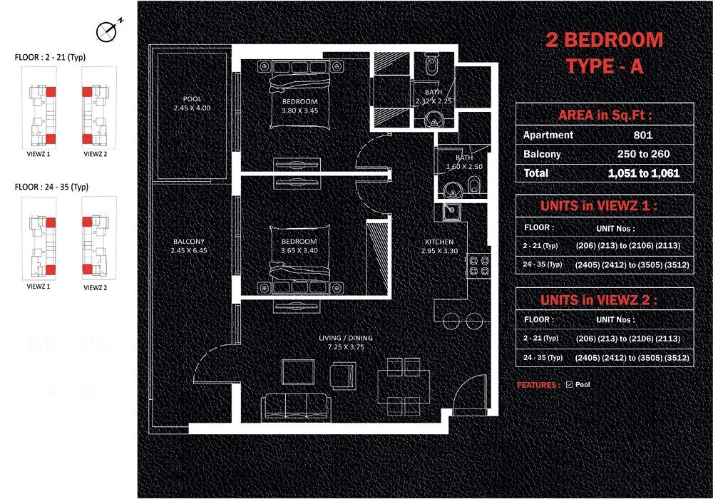 2 Beds 1051 Sq. Ft. Apartment