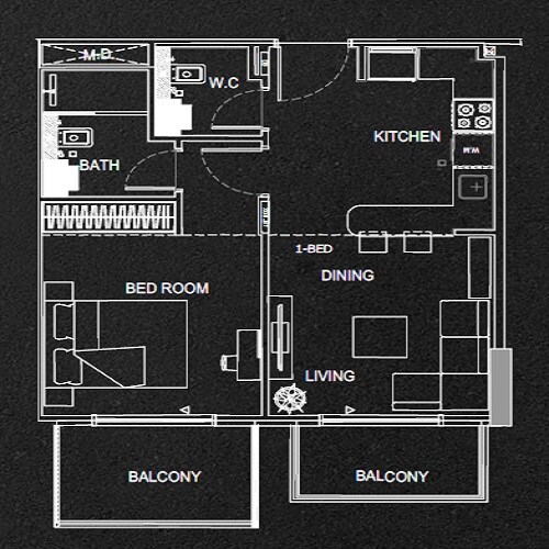 1 Bed 652 Sq. Ft. Apartment