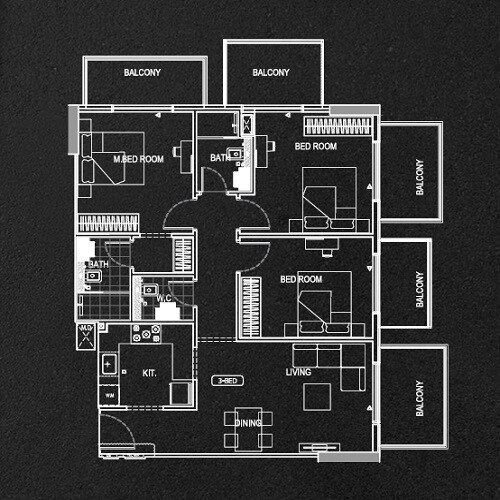 3 Beds 1284 Sq. Ft. Apartment