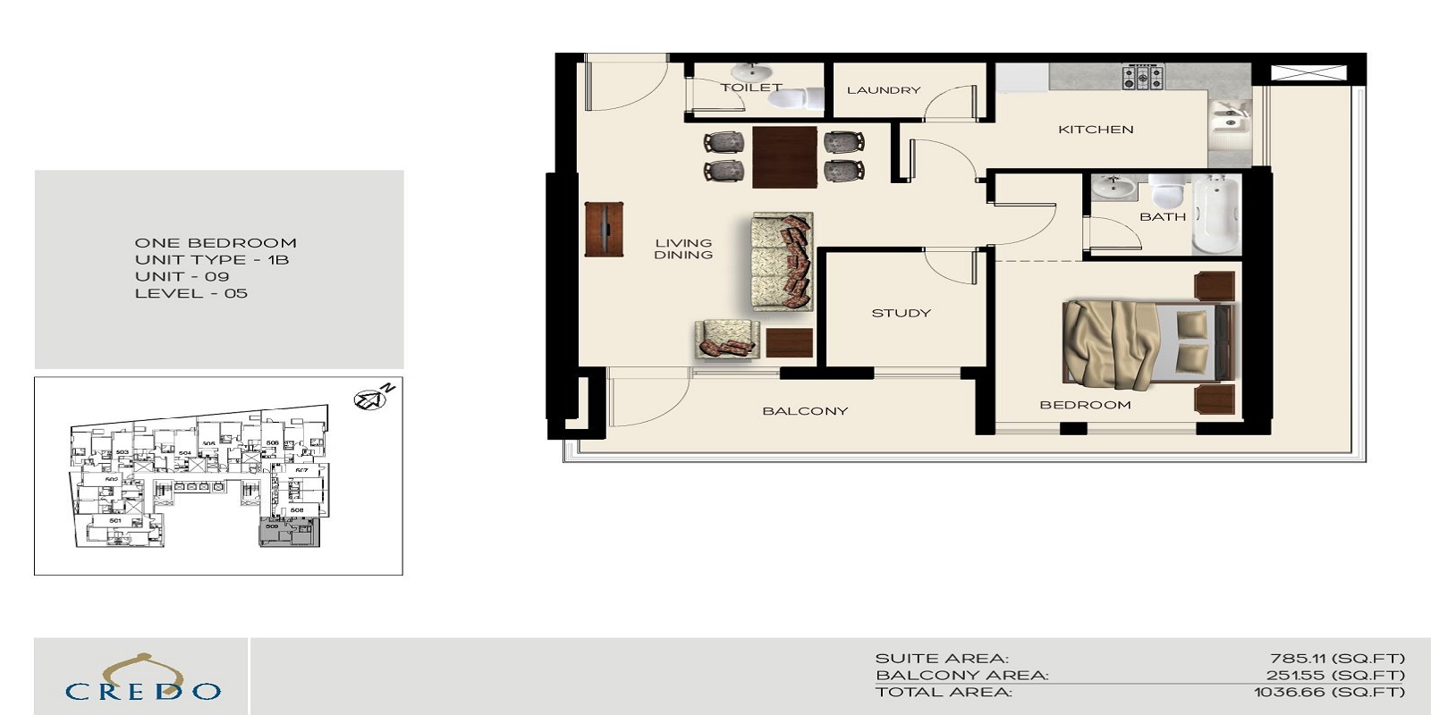 Credo Mon Reve 1 Bed Layout