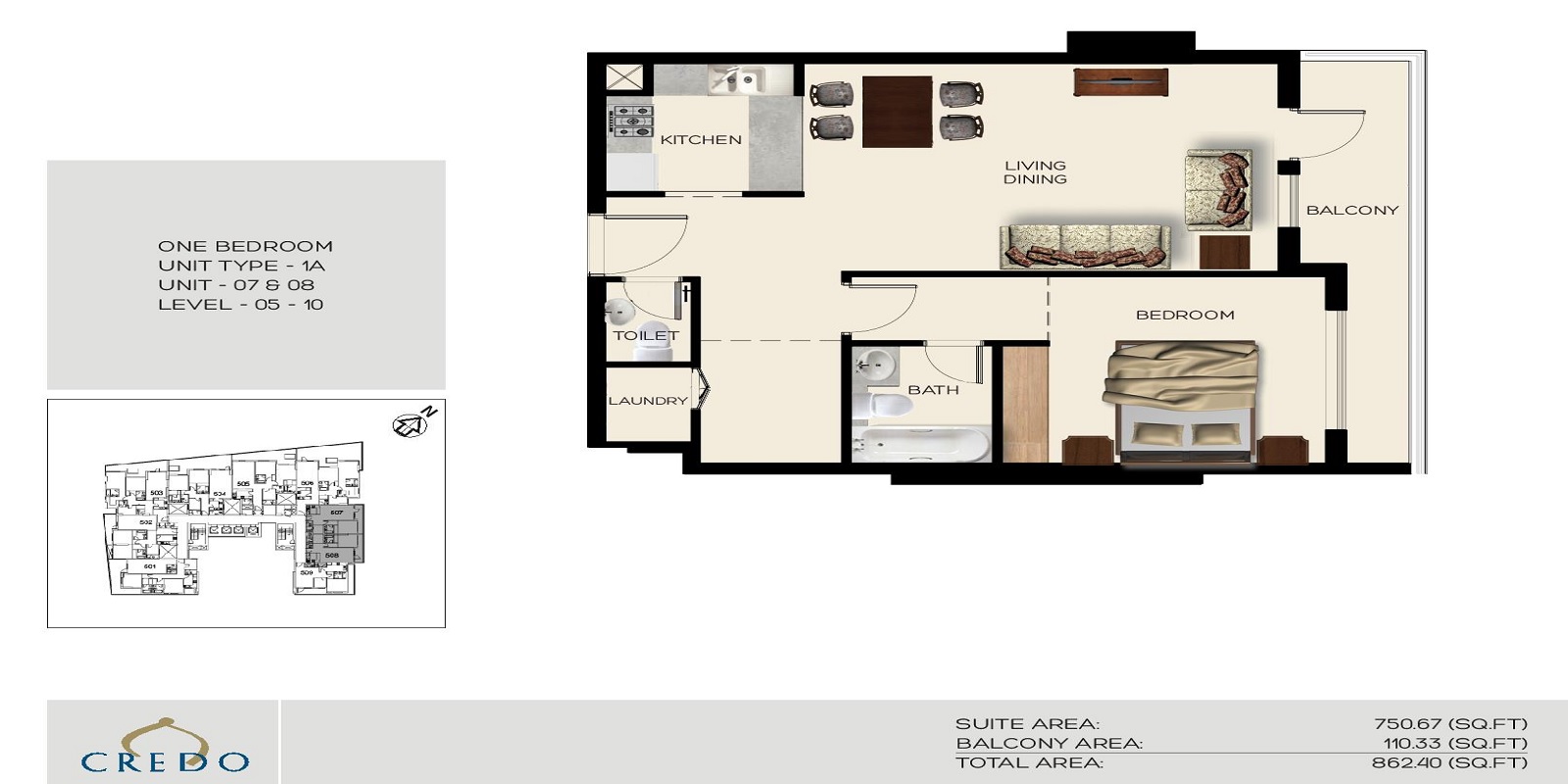 Credo Mon Reve 1 Bed Layout