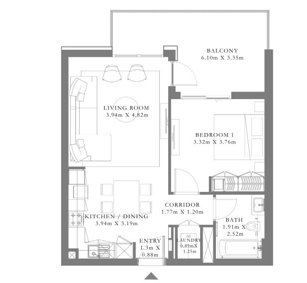 2 Beds 707 Sq. Ft. Apartment