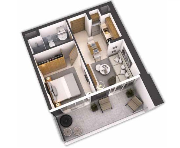 1 Bed 410 Sq. Ft. Apartment