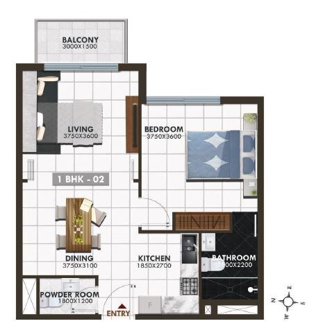 1 Bed 683 Sq. Ft. Apartment