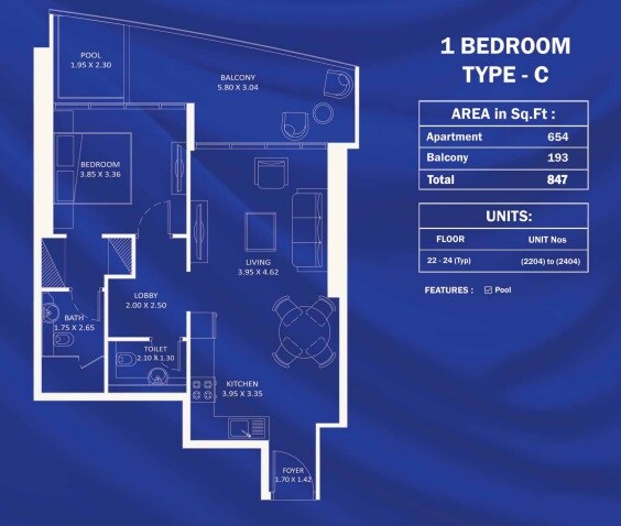 1 Bed 847 Sq. Ft. Apartment