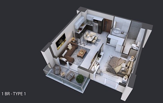 1 Bed 683 Sq. Ft. Apartment