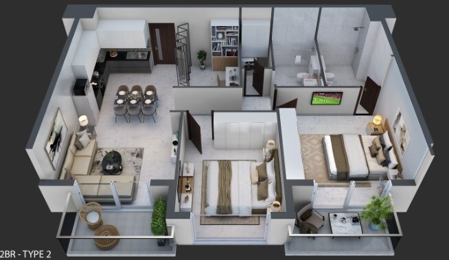 2 Beds 1116 Sq. Ft. Apartment