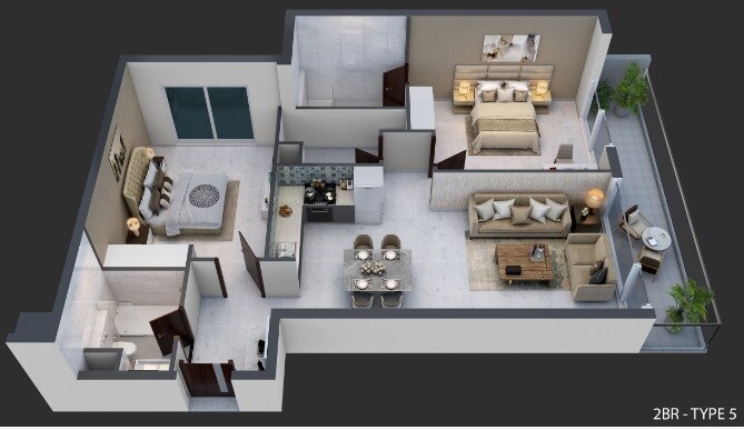 2 Beds 1143 Sq. Ft. Apartment