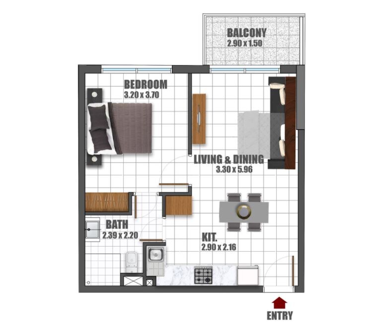 1 Bed 551 Sq. Ft. Apartment