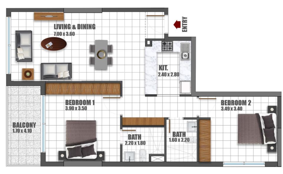 2 Beds 935 Sq. Ft. Apartment