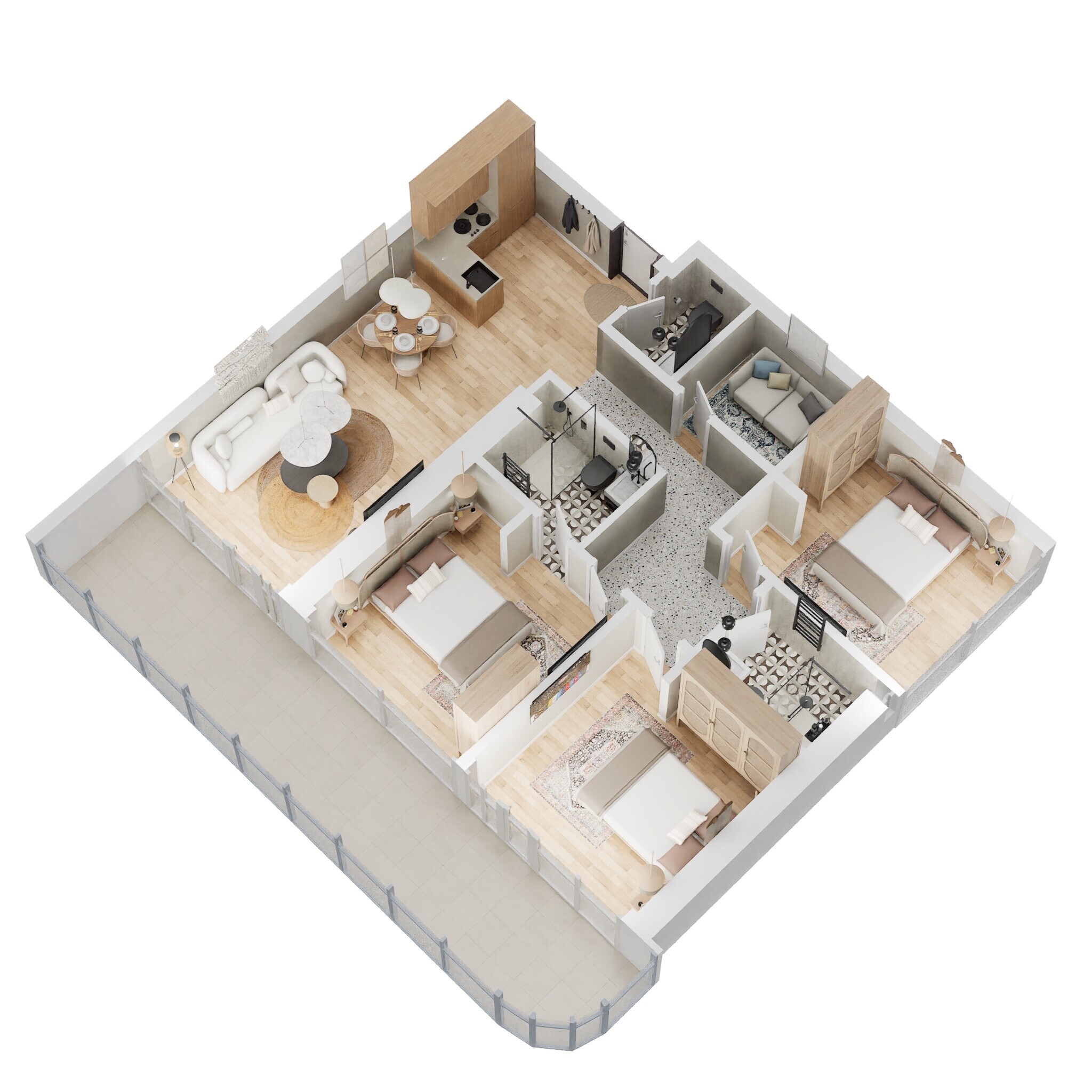3 Beds 1212 Sq. Ft. Apartment