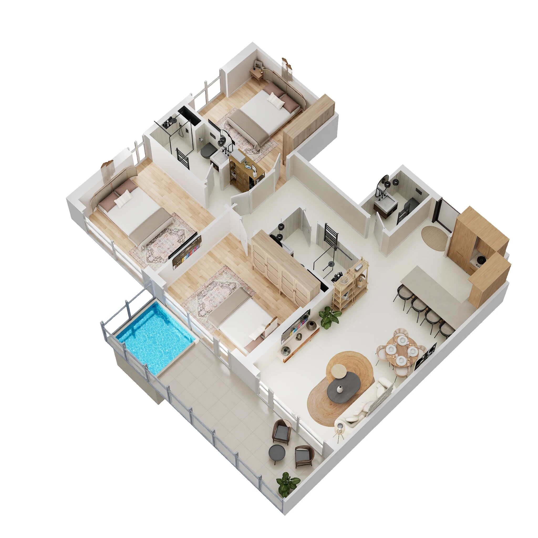 3 Beds 1057 Sq. Ft. Apartment