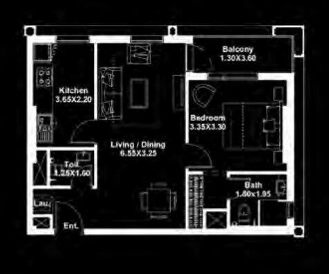 1 Bed 664 Sq. Ft. Apartment