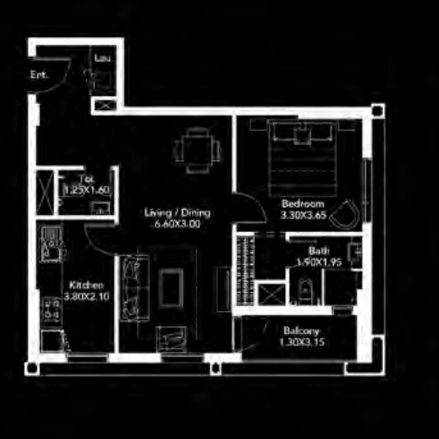 1 Bed 719 Sq. Ft. Apartment