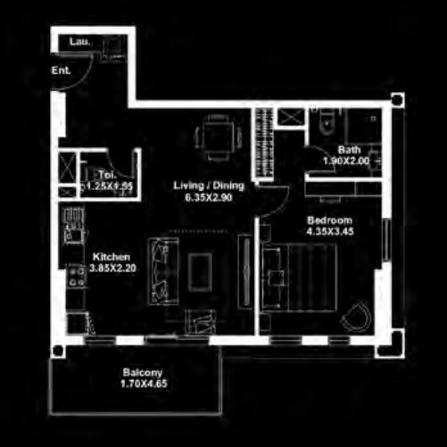 1 Bed 772 Sq. Ft. Apartment