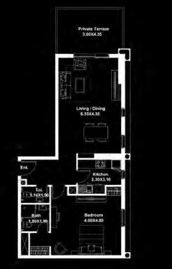 2 Beds 969 Sq. Ft. Apartment