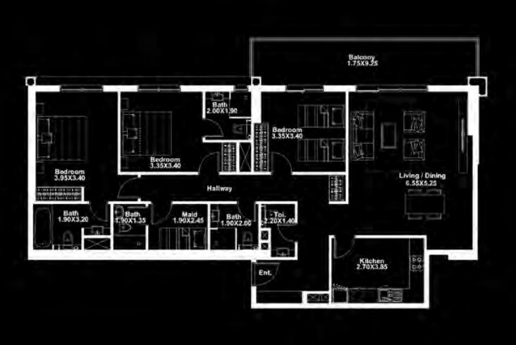 3 Beds 1671 Sq. Ft. Apartment