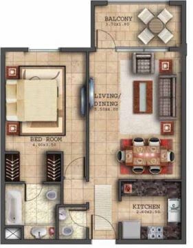 1 Bed 773 Sq. Ft. Apartment