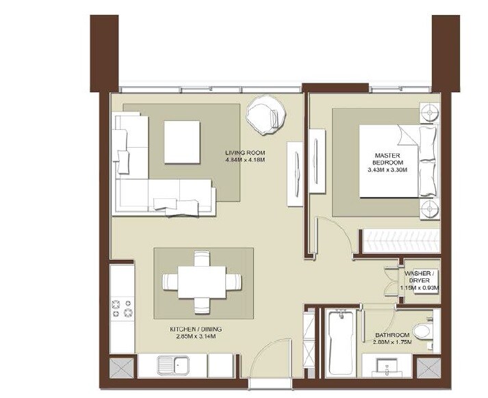 1 Bed 665 Sq. Ft. Apartment