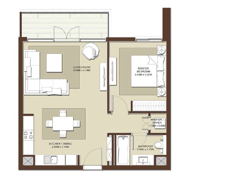 1 Bed 742 Sq. Ft. Apartment