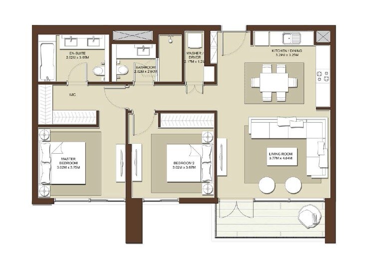 2 Beds 1072 Sq. Ft. Apartment