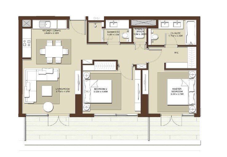 2 Beds 1149 Sq. Ft. Apartment