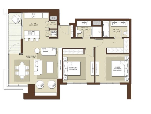 2 Beds 1346 Sq. Ft. Apartment