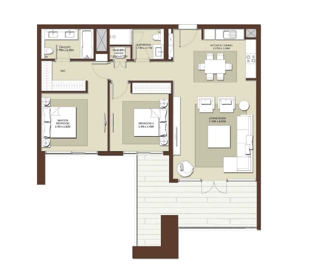 2 Beds 1412 Sq. Ft. Apartment
