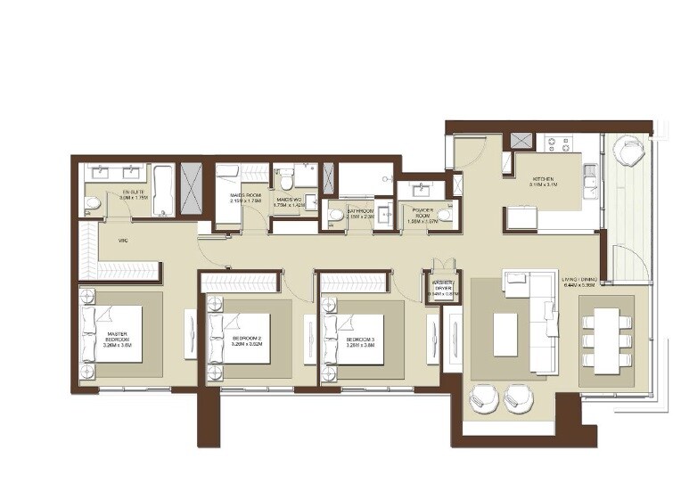 3 Beds 1551 Sq. Ft. Apartment