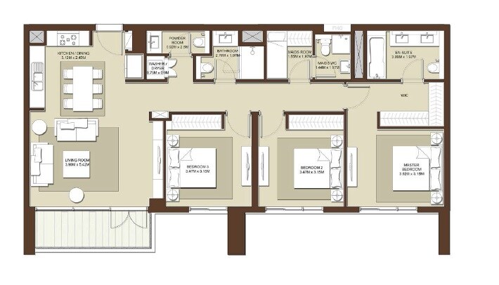3 Beds 1600 Sq. Ft. Apartment