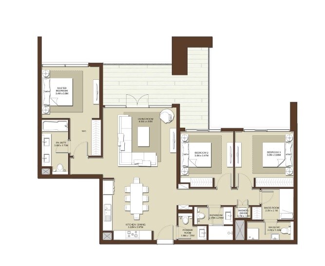 3 Beds 1652 Sq. Ft. Apartment