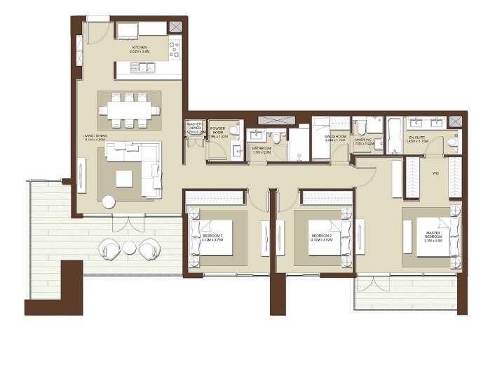 3 Beds 1706 Sq. Ft. Apartment